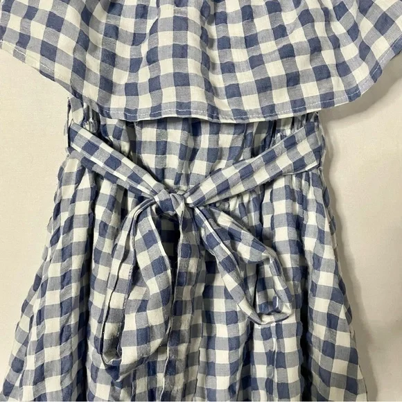 Anthropologie ie 11.1. Tylho Kinsey Off-The-Shoulder Blue & White Gingham Dress - Picture 13 of 15